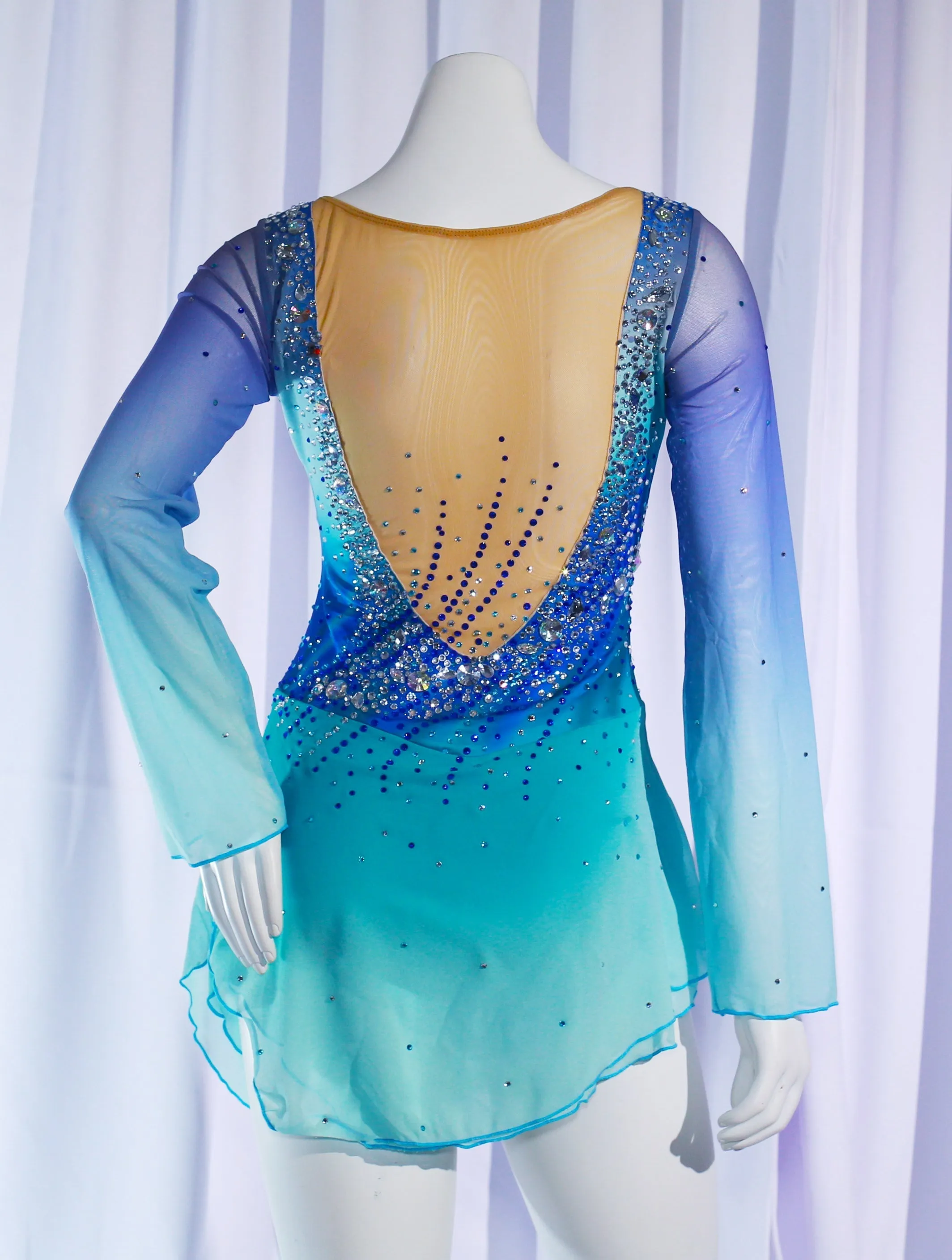 Copy of Competition Skating Dress Blue to Turquoise Ombre Size Adult Large