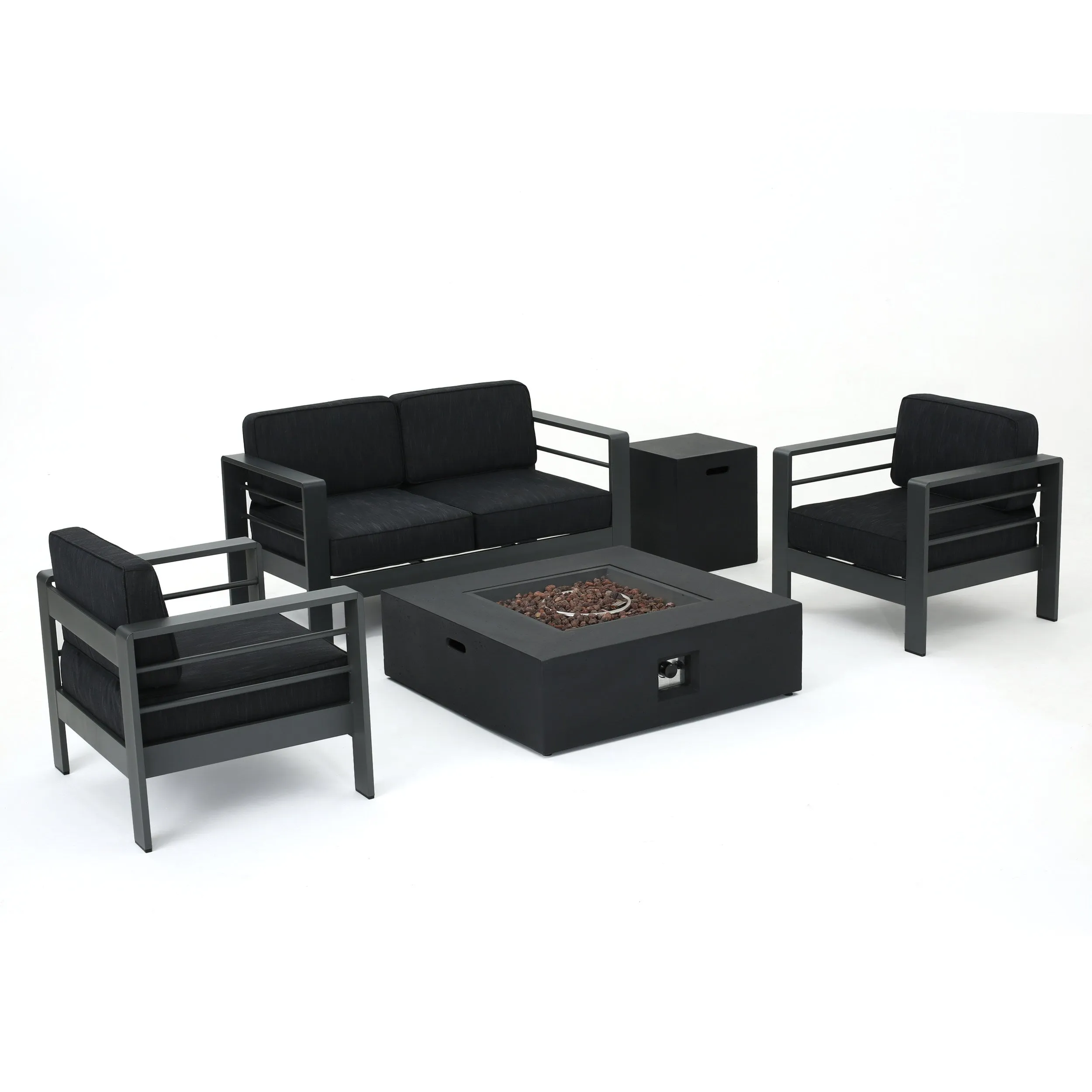 Coral Outdoor Aluminum 4 Seater Chat Set with Fire Pit