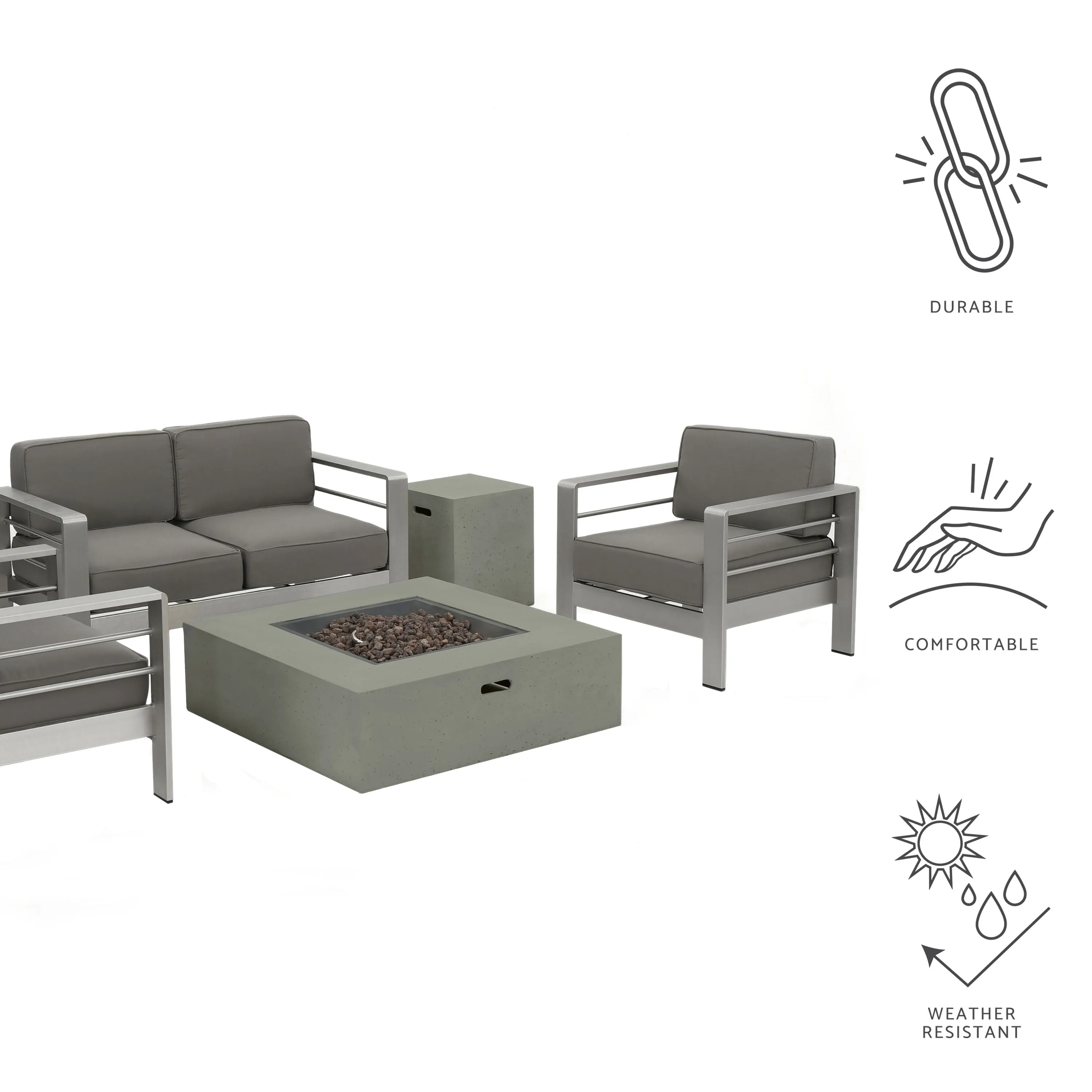 Coral Outdoor Aluminum 4 Seater Chat Set with Fire Pit