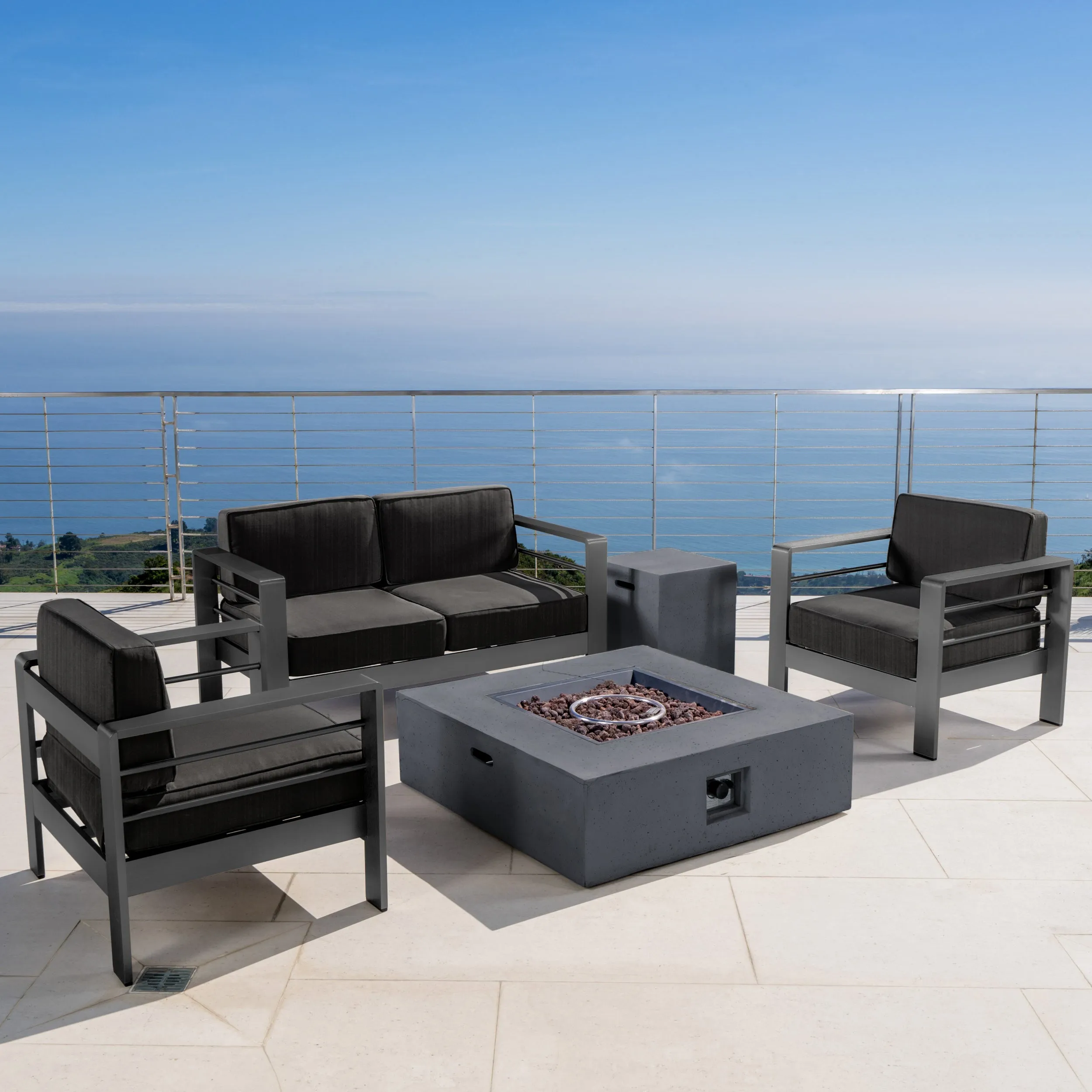 Coral Outdoor Aluminum 4 Seater Chat Set with Fire Pit