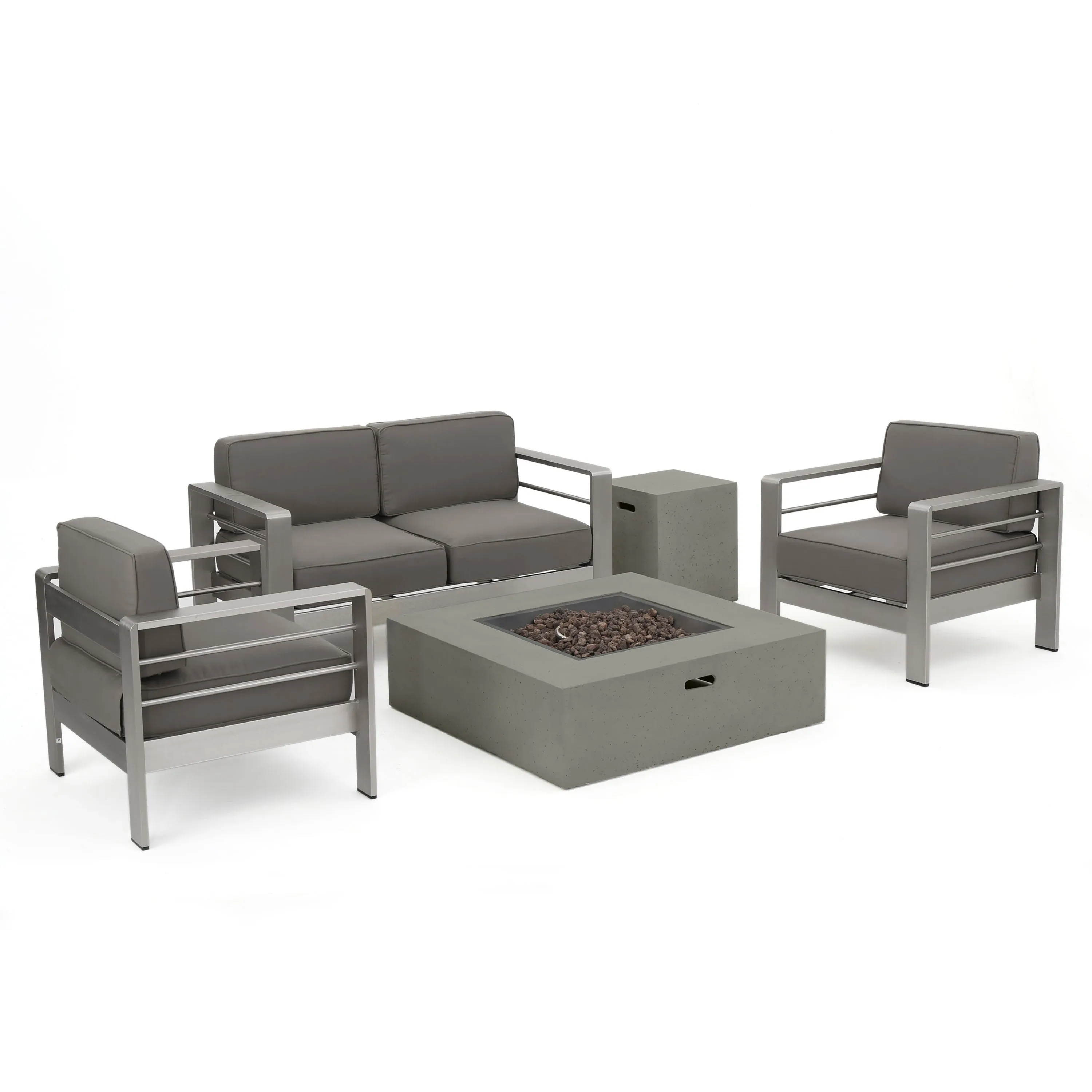 Coral Outdoor Aluminum 4 Seater Chat Set with Fire Pit