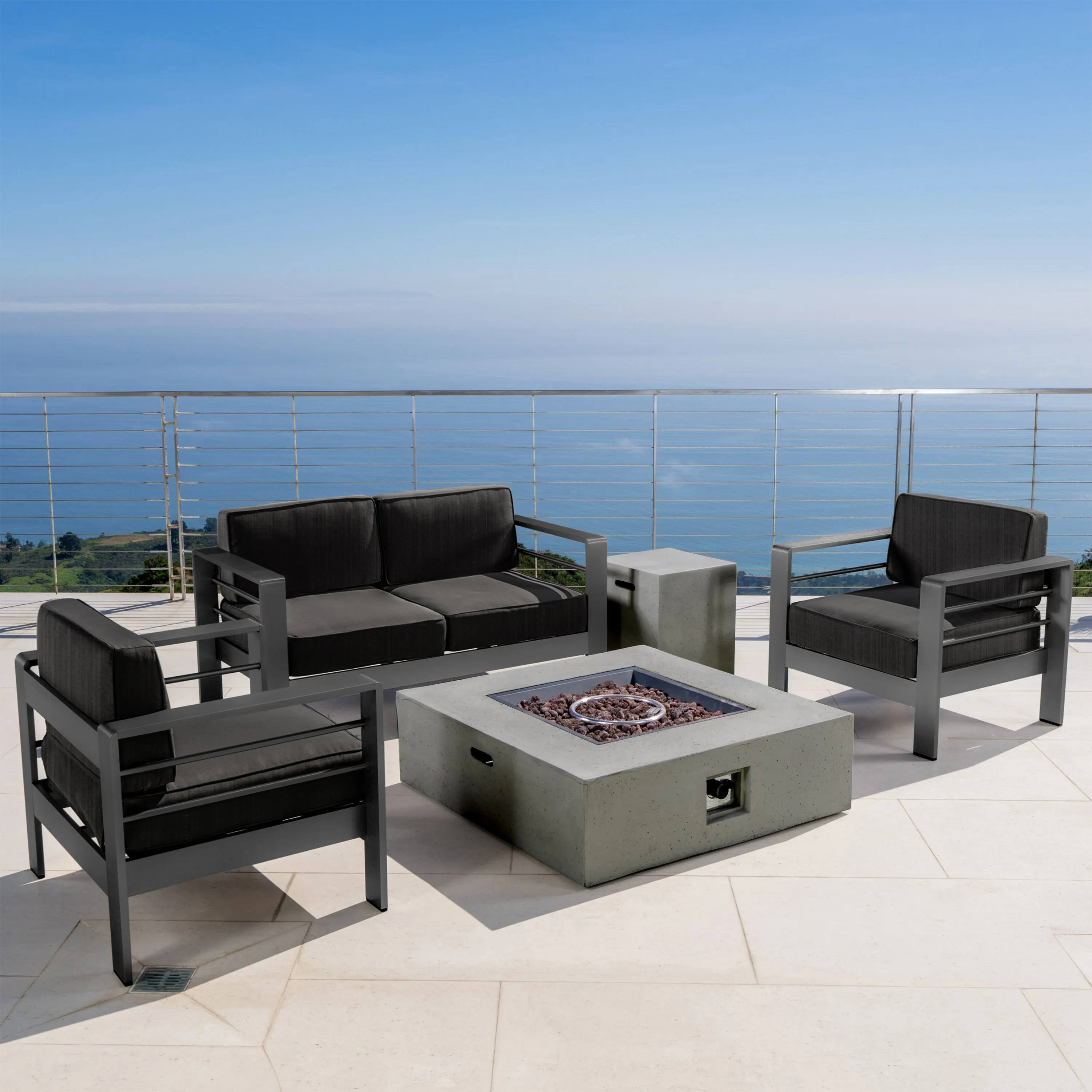 Coral Outdoor Aluminum 4 Seater Chat Set with Fire Pit