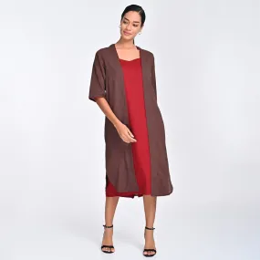 Cotton Co Ord Set For Women | Overlay & Dress | V Neck | Coffee Brown