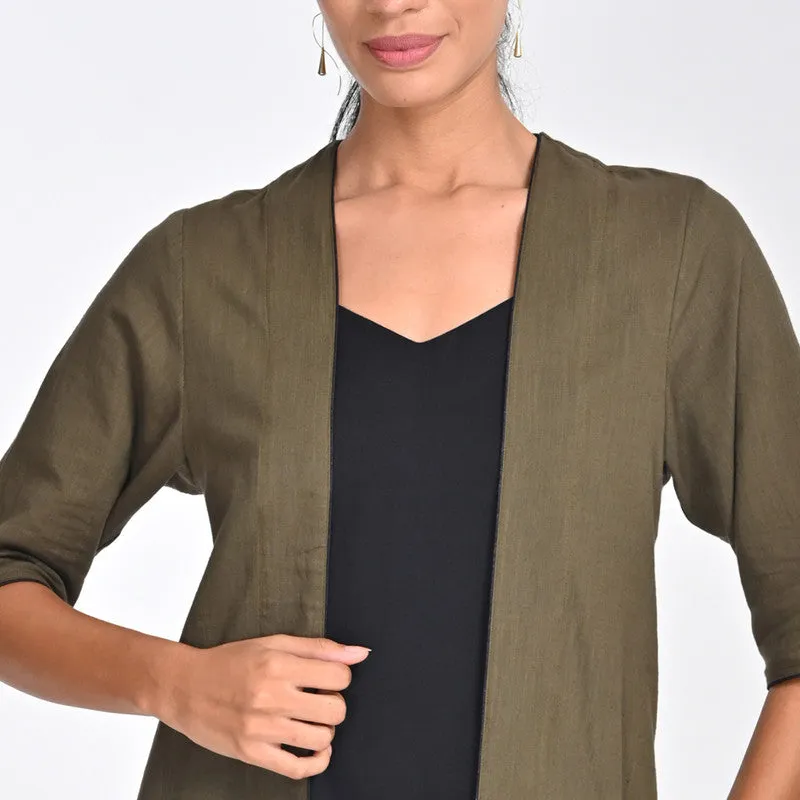 Cotton Co Ord Set For Women | Overlay & Dress | V Neck | Olive & Black