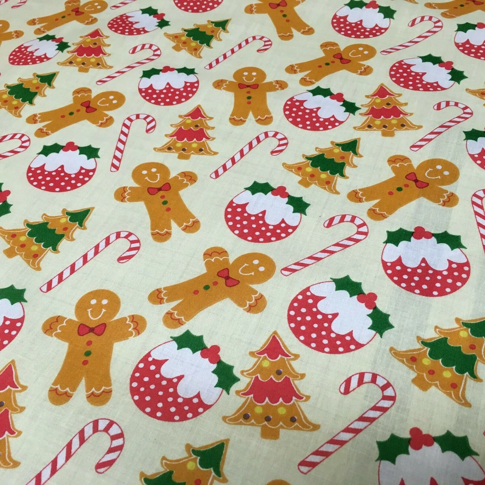 Cream gingerbread Candy Cane Christmas Printed Polycotton Fabric 110 cm MD1514