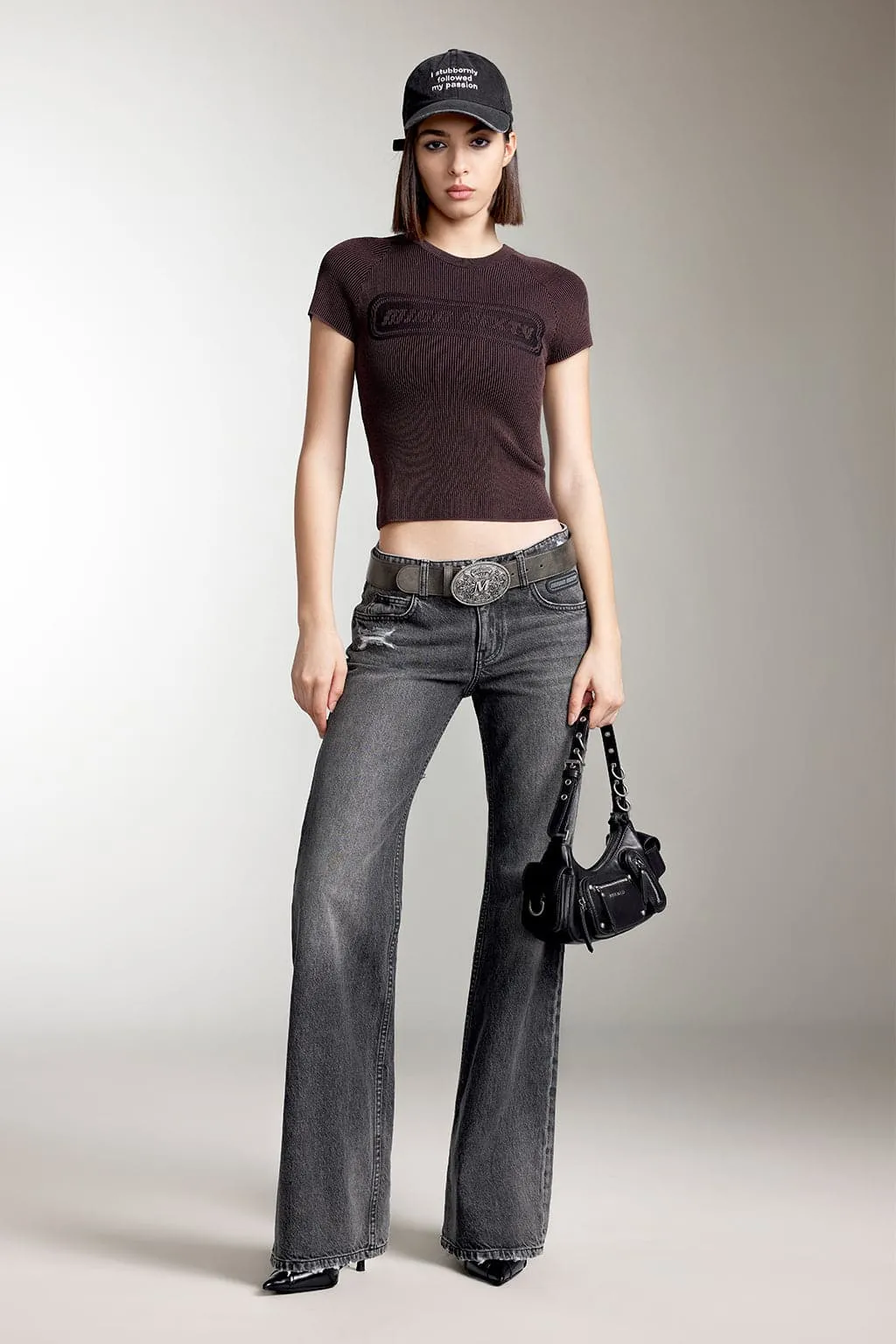 Cropped Fit Jacquard Knit Top