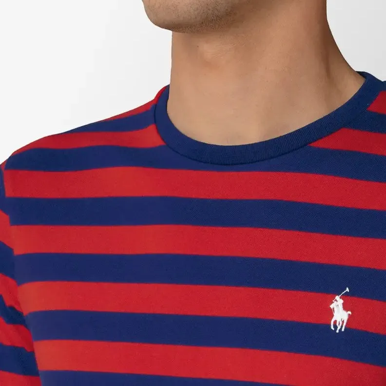 Custom Fit Jersey Crewneck T-Shirt - Stripe - Bright Red & Navy