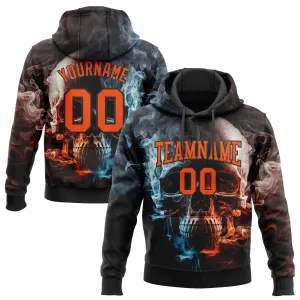 Custom Stitched Black Orange 3D Skull Fashion Sports Pullover Sweatshirt Hoodie