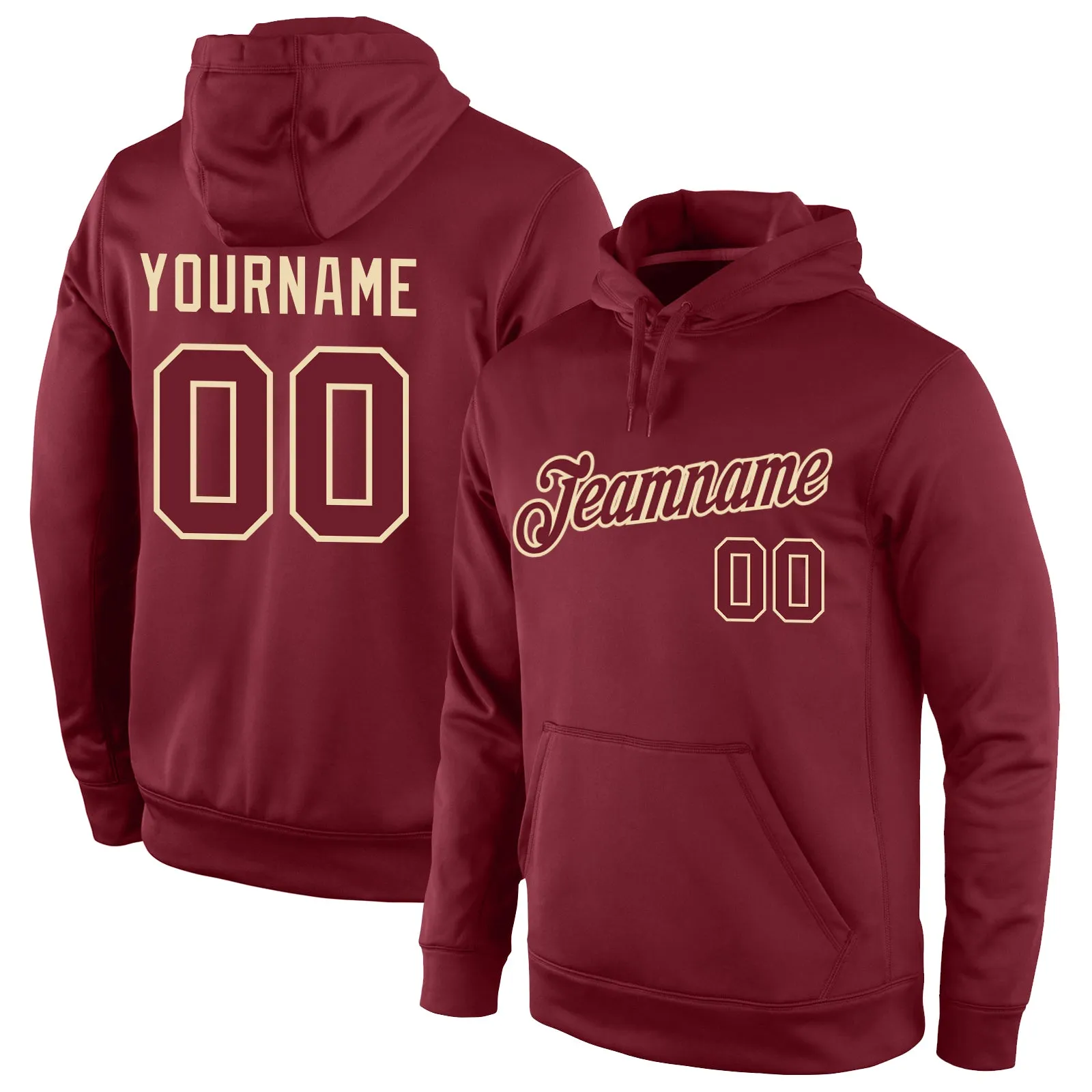 Custom Stitched Burgundy Burgundy-Cream Sports Pullover Sweatshirt Hoodie