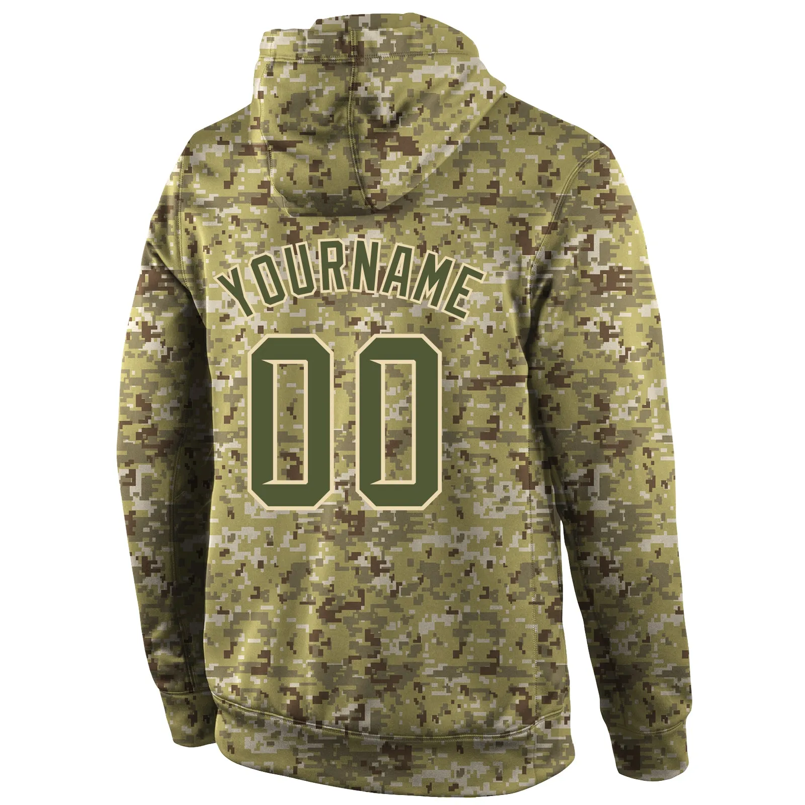 Custom Stitched Camo Olive-Cream Sports Pullover Sweatshirt Salute To Service Hoodie