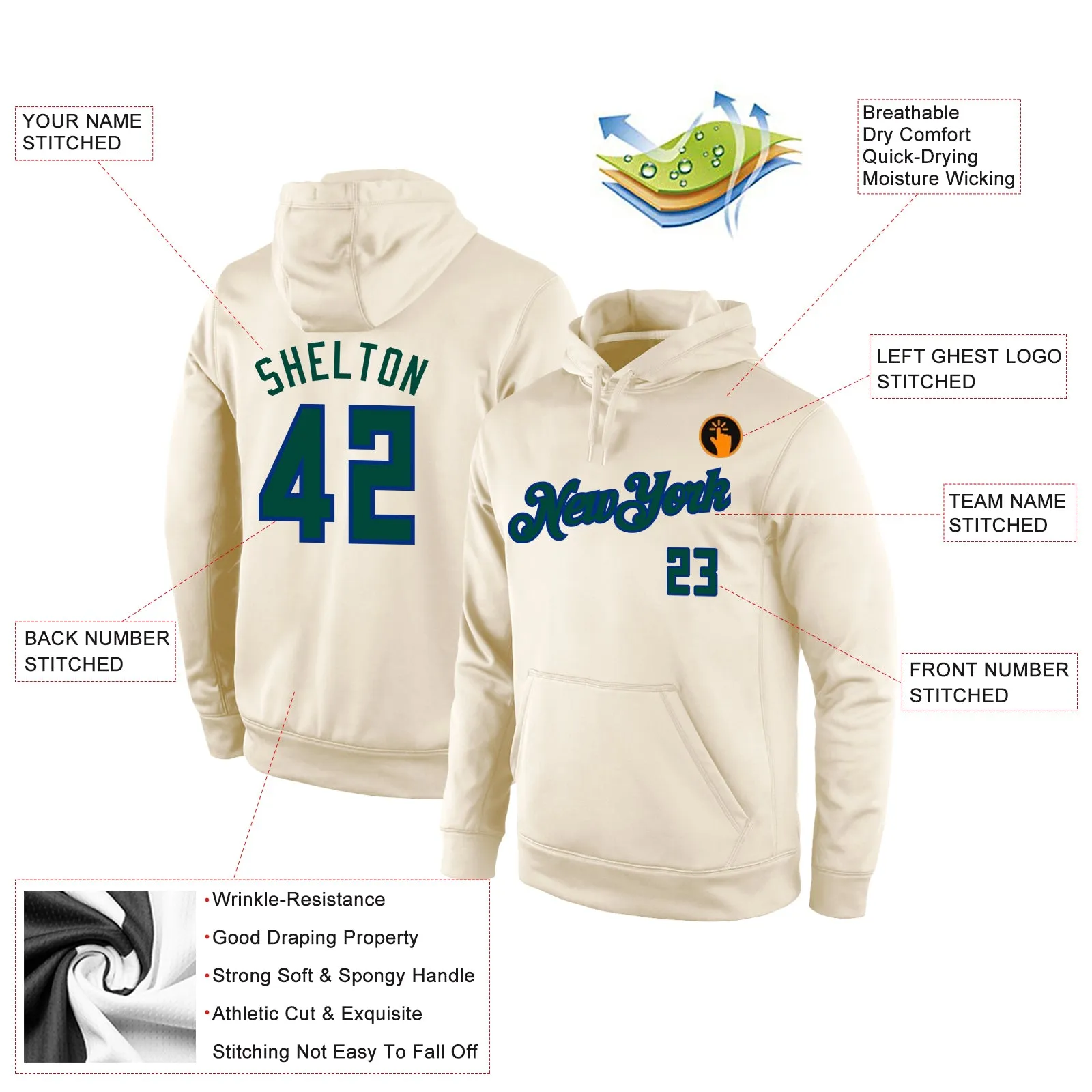 Custom Stitched Cream Hunter Green-Royal Sports Pullover Sweatshirt Hoodie