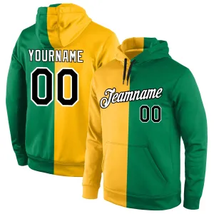 Custom Stitched Gold Black-Kelly Green Split Fashion Sports Pullover Sweatshirt Hoodie