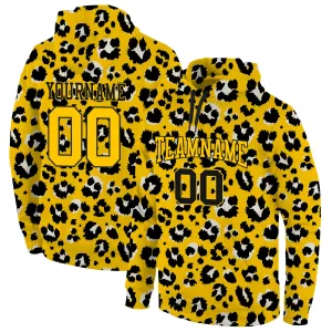 Custom Stitched Gold Gold-Black 3D Pattern Design Leopard Sports Pullover Sweatshirt Hoodie