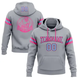 Custom Stitched Gray Light Blue Black-Pink Football Pullover Sweatshirt Hoodie