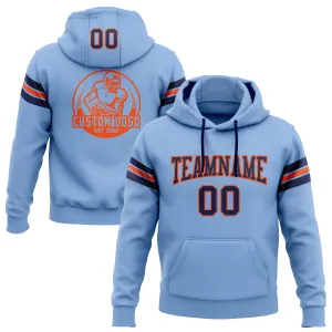 Custom Stitched Light Blue Navy-Orange Football Pullover Sweatshirt Hoodie