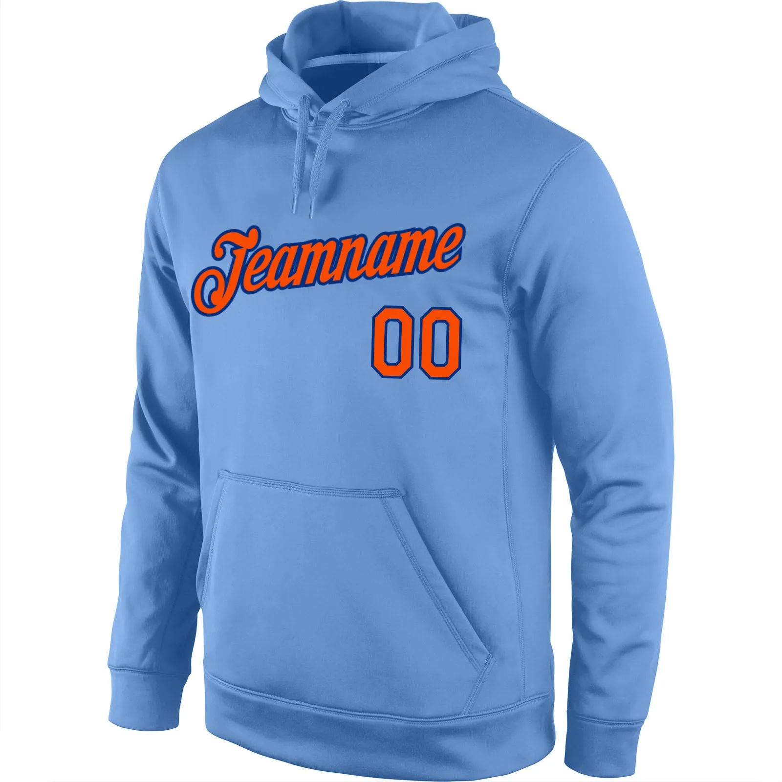 Custom Stitched Light Blue Orange-Royal Sports Pullover Sweatshirt Hoodie