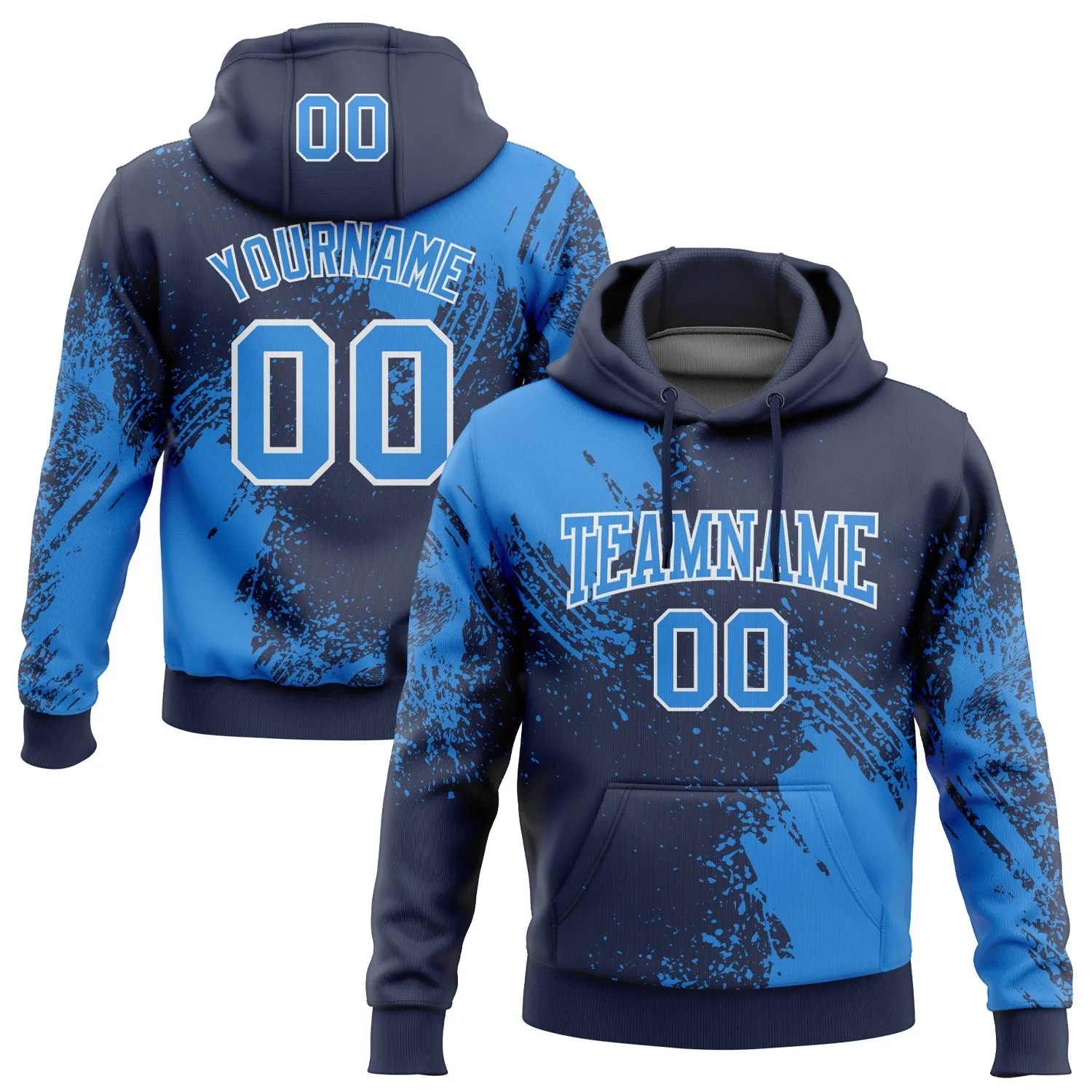 Custom Stitched Navy Powder Blue-White 3D Pattern Design Abstract Brush Stroke Sports Pullover Sweatshirt Hoodie