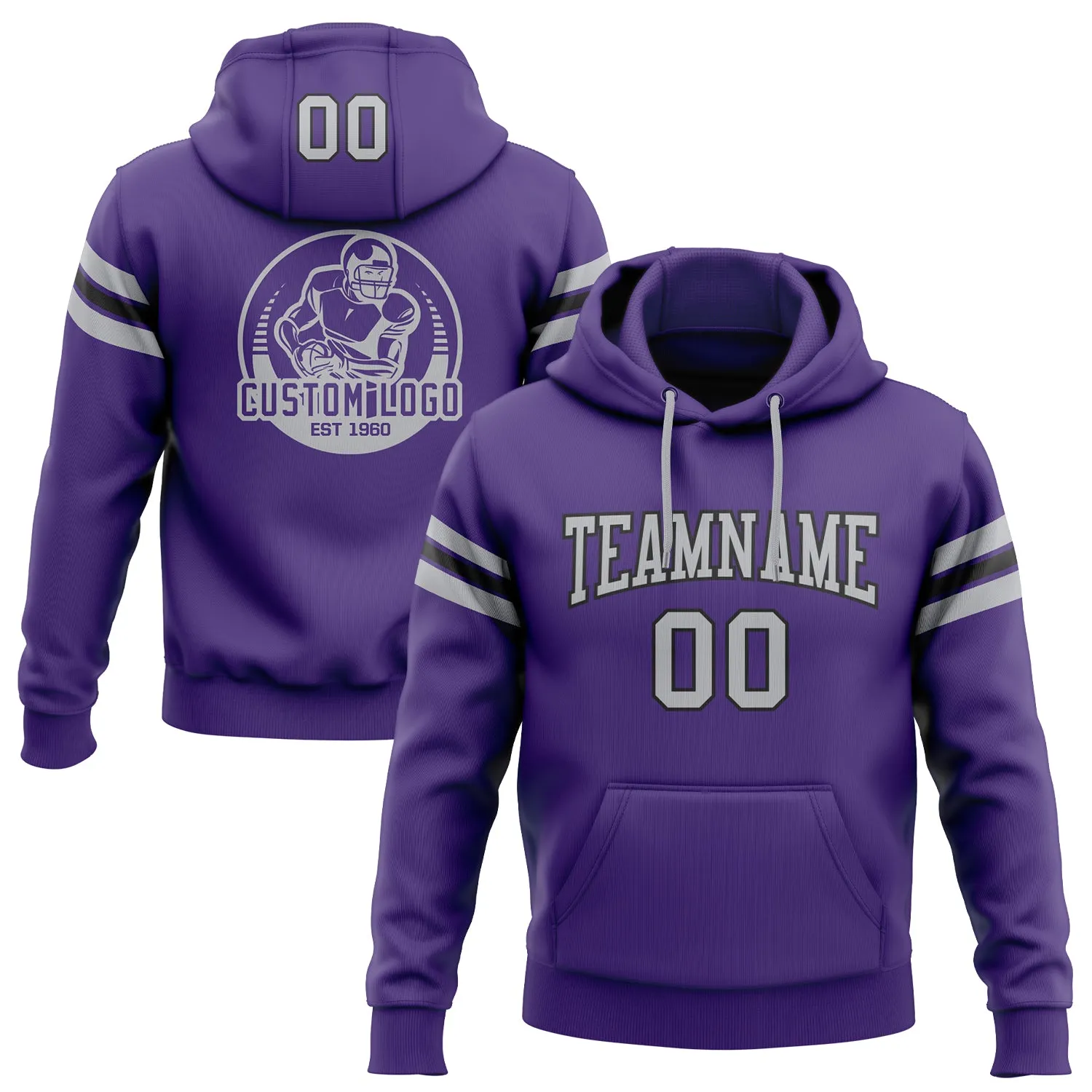 Custom Stitched Purple Gray-Black Football Pullover Sweatshirt Hoodie