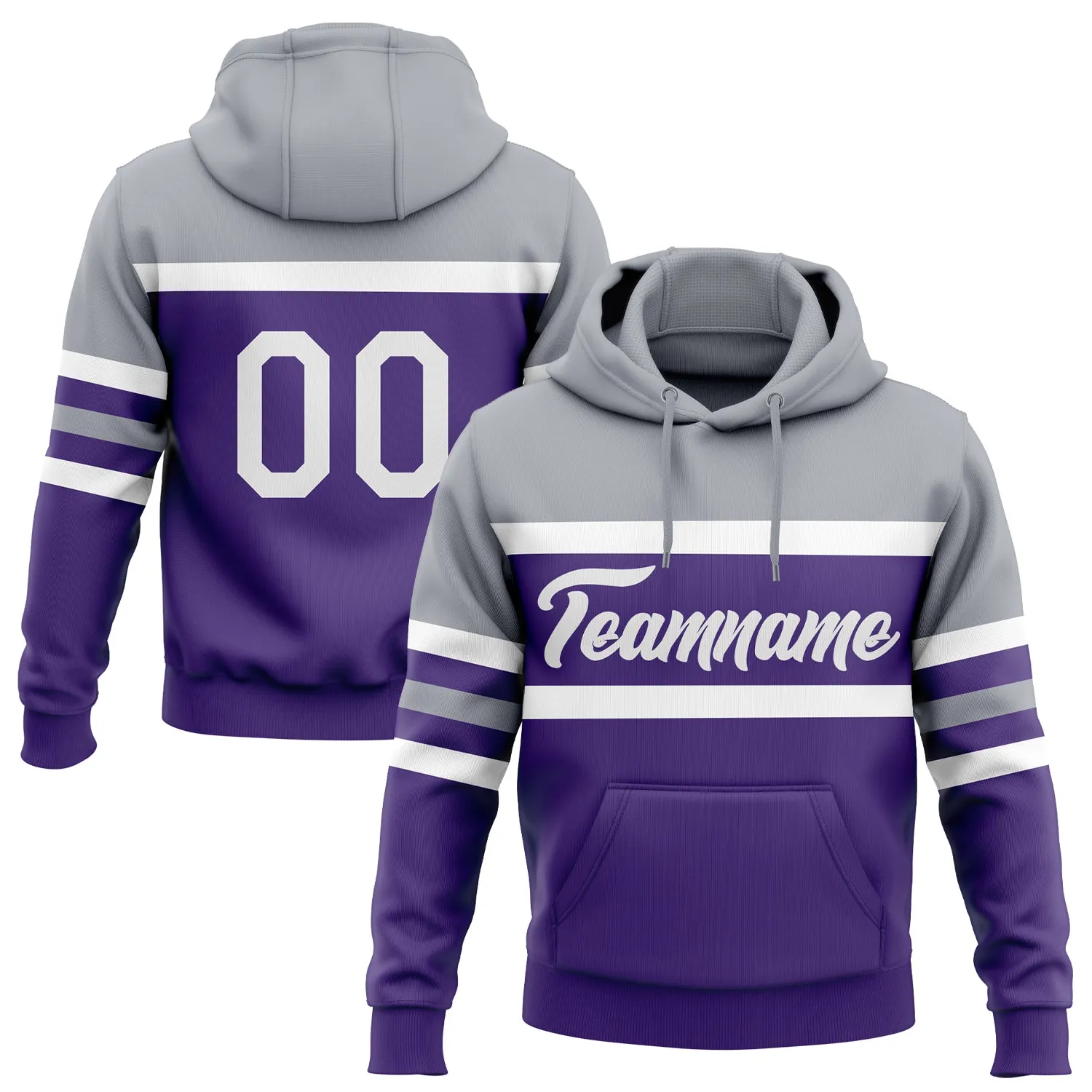 Custom Stitched Purple White-Gray Line Sports Pullover Sweatshirt Hoodie