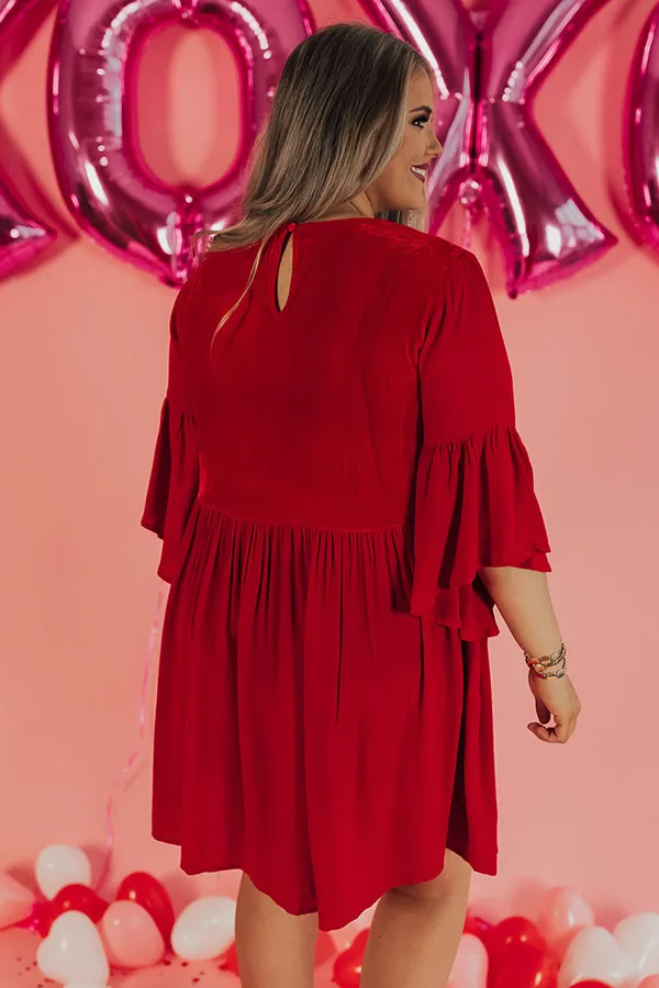 Darling Date Night Embroidered Shift Dress In Red  Curves