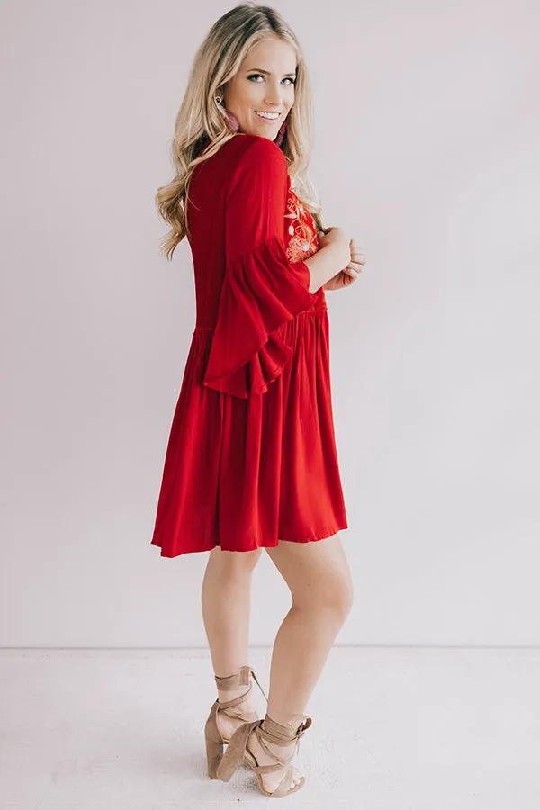 Darling Date Night Embroidered Shift Dress In Red