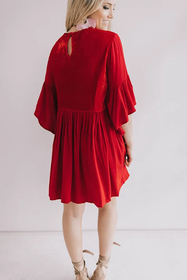 Darling Date Night Embroidered Shift Dress In Red