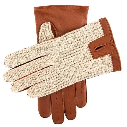 DENTS Lancaster Crochet Back Leather Driving Gloves - Mens - Neutral & Cognac