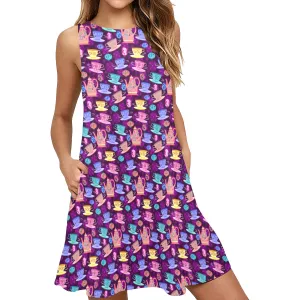 Disney Alice In Wonderland Mad Tea Party Sleeveless A-Line Pocket Dress