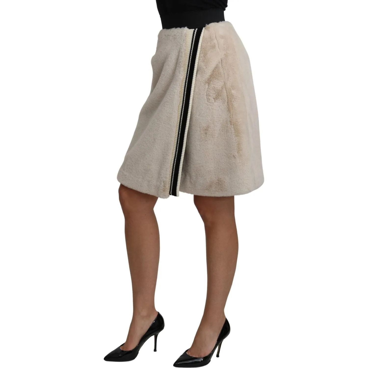 Dolce & Gabbana Beige High Waist A-Line Mini Skirt