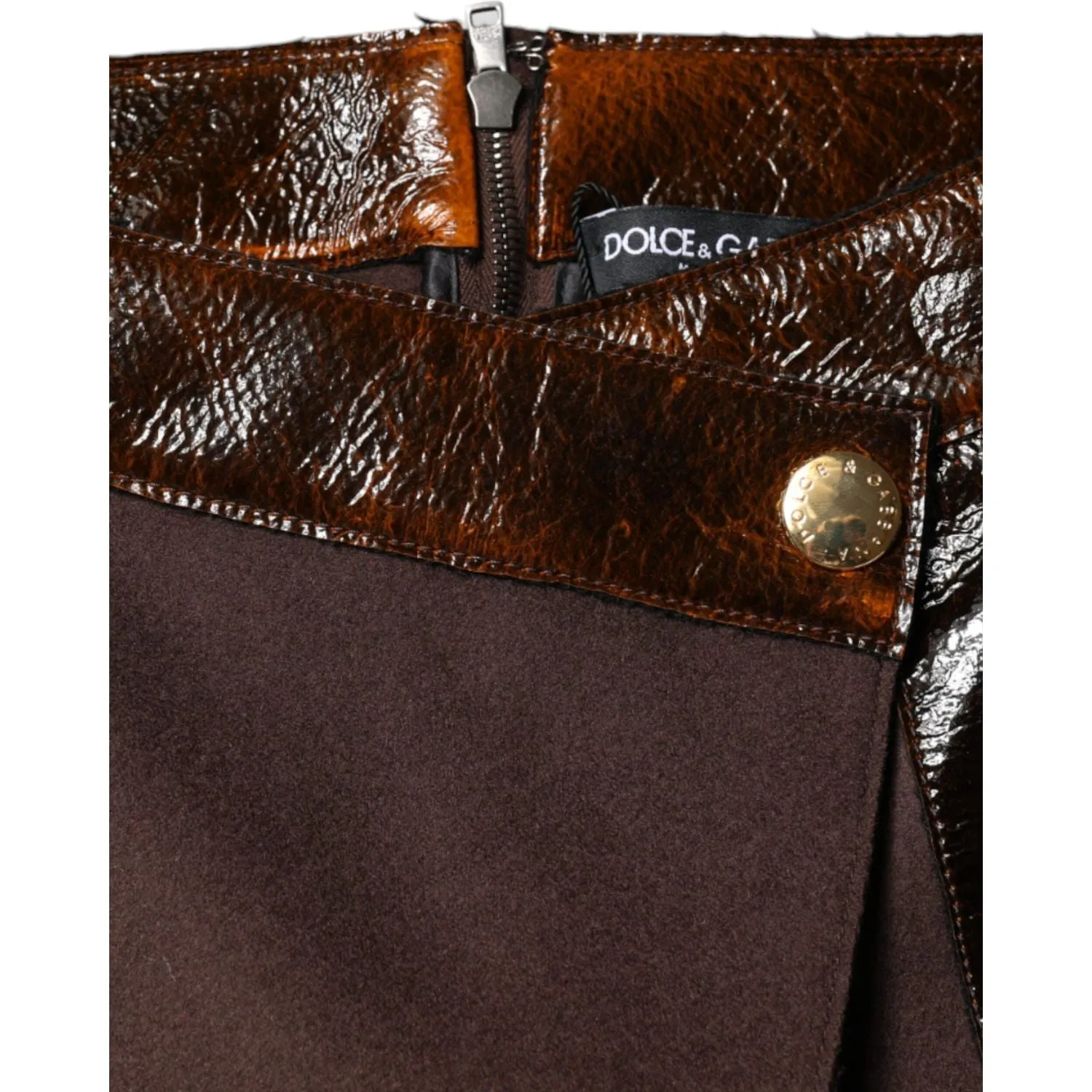 Dolce & Gabbana Brown Virgin Wool Mid Waist A-line Mini Skirt