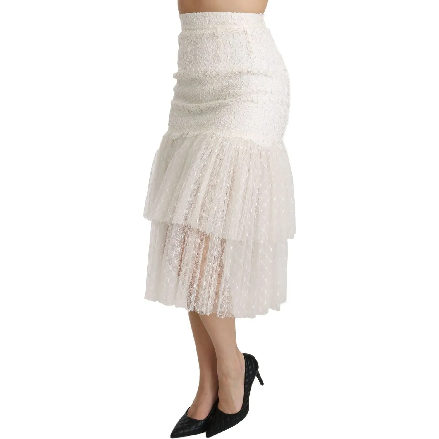 Dolce & Gabbana Elegant White Lace High-Waist Skirt