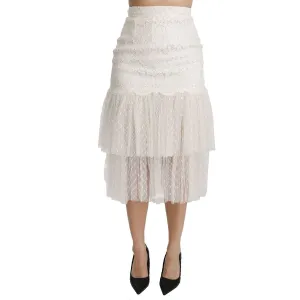 Dolce & Gabbana Elegant White Lace High-Waist Skirt