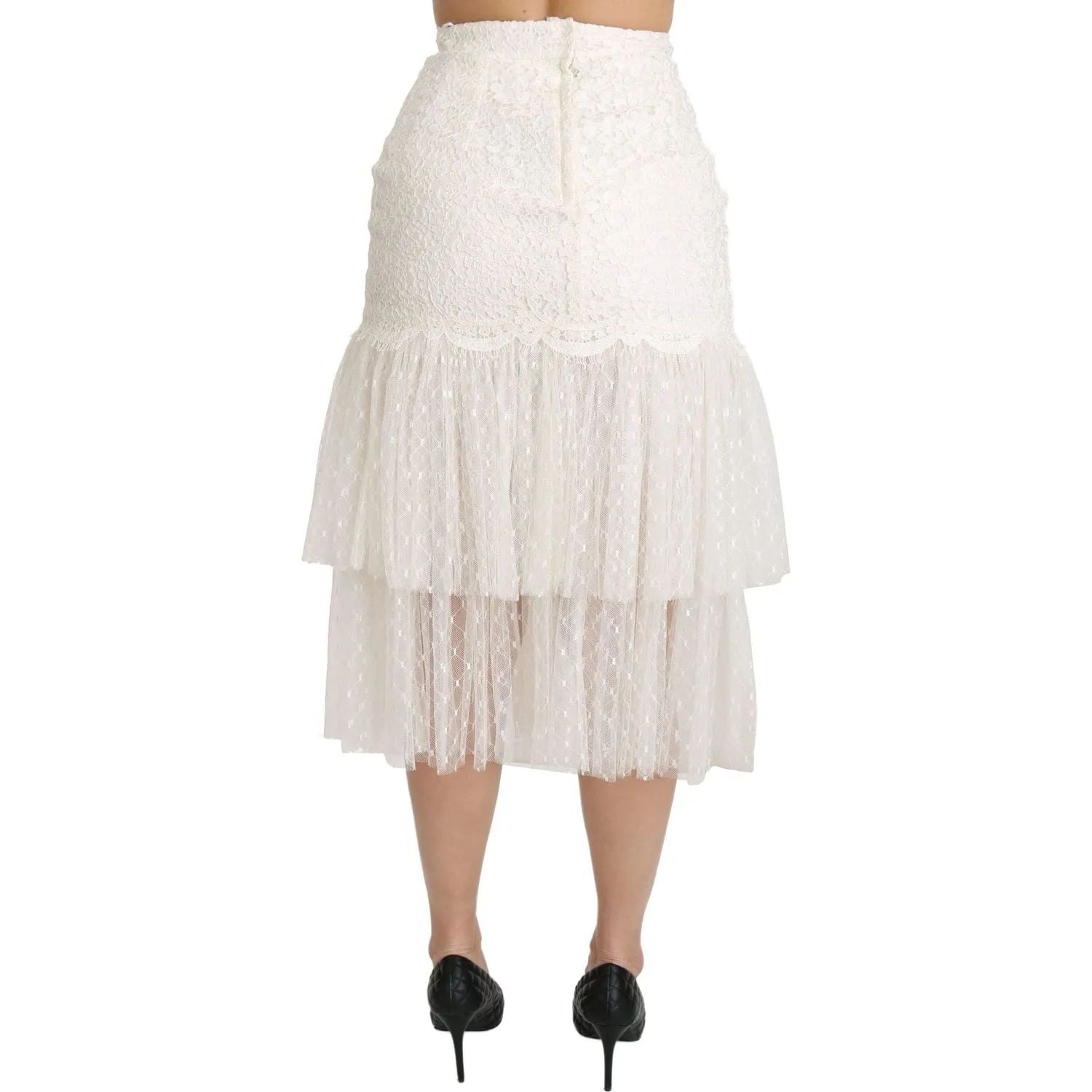 Dolce & Gabbana Elegant White Lace High-Waist Skirt