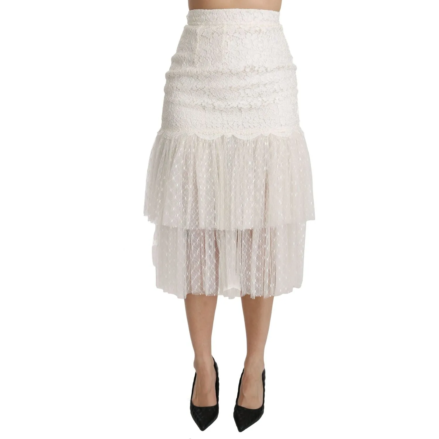 Dolce & Gabbana Elegant White Lace High-Waist Skirt