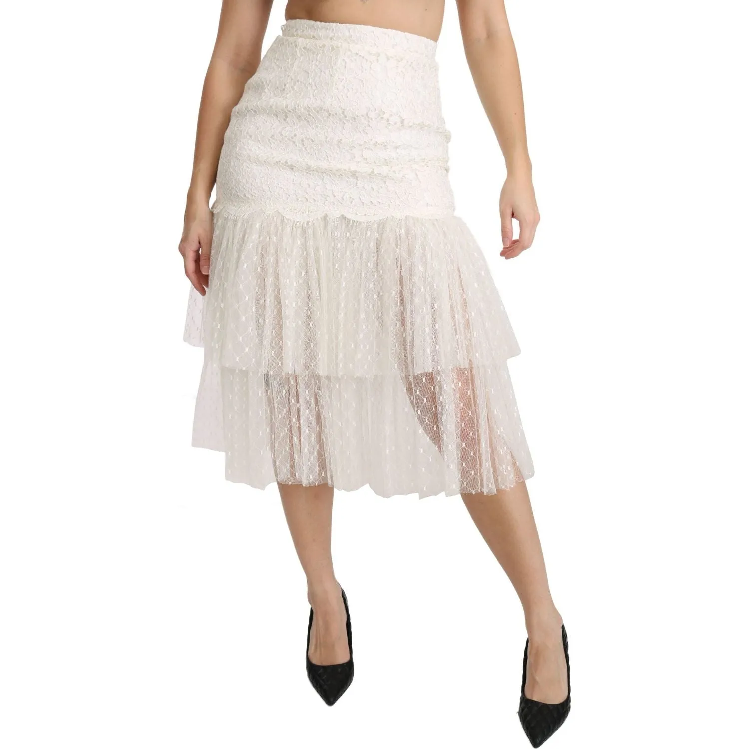 Dolce & Gabbana Elegant White Lace High-Waist Skirt