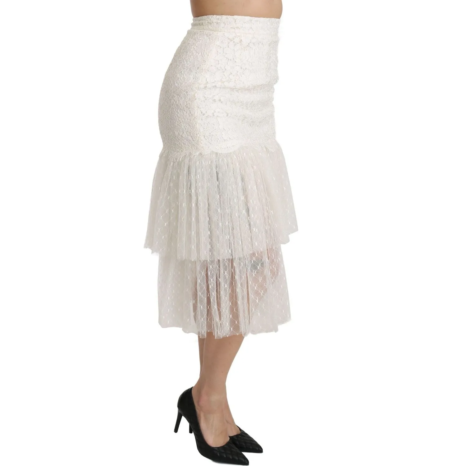 Dolce & Gabbana Elegant White Lace High-Waist Skirt