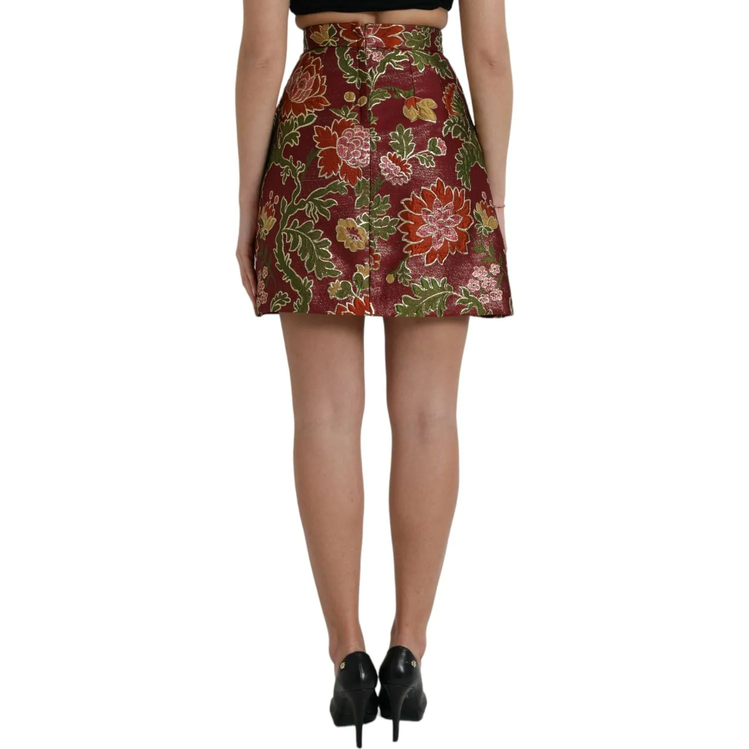 Dolce & Gabbana Maroon Floral Jacquard Mini Skirt