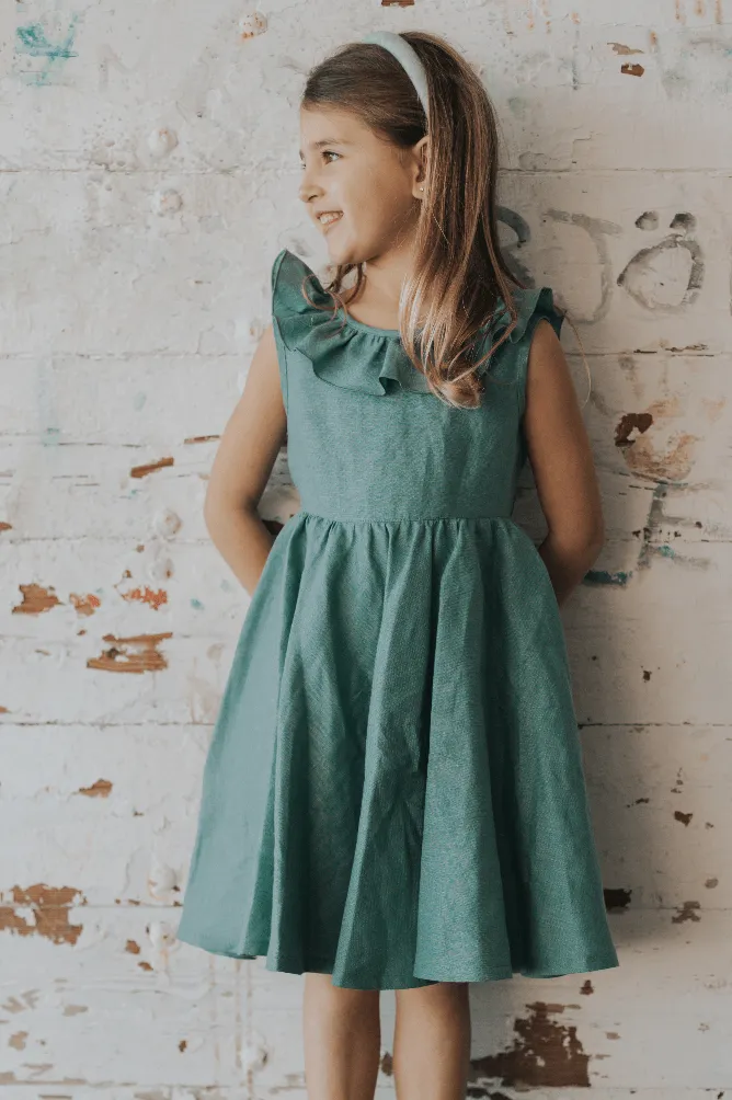 Emi Dress - Green Linen