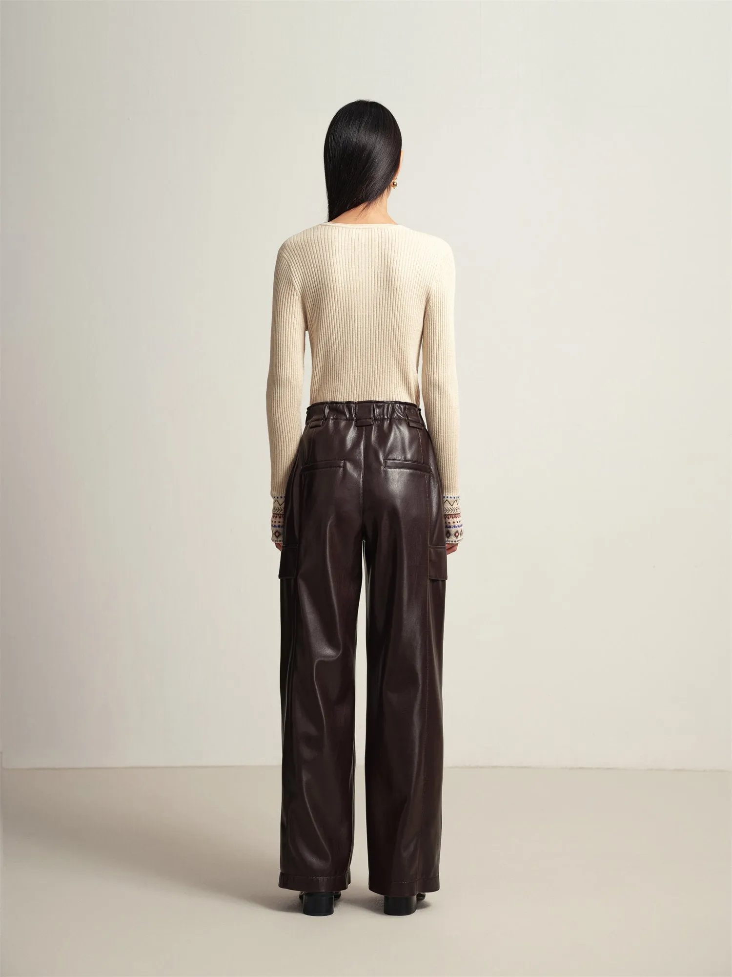 EP YAYING Cream Leather Cargo Pants