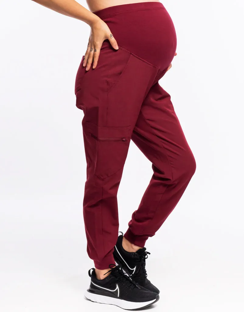 Essential Maternity Jogger Scrub Pants - Cordorvan Red