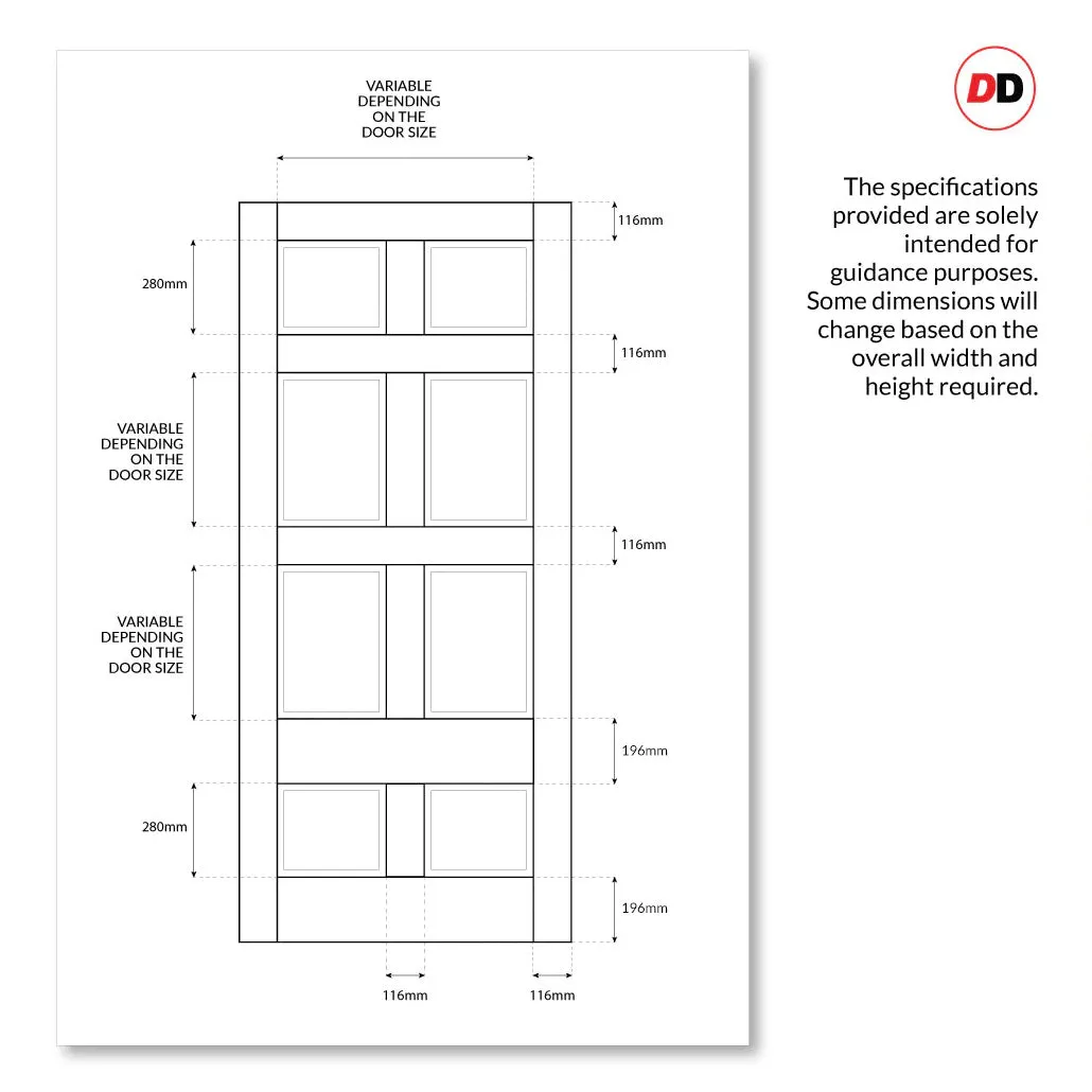 Exterior Georgian Bird 8 Panel Made to Measure Front Door - 45mm Thick - Six Colour Options