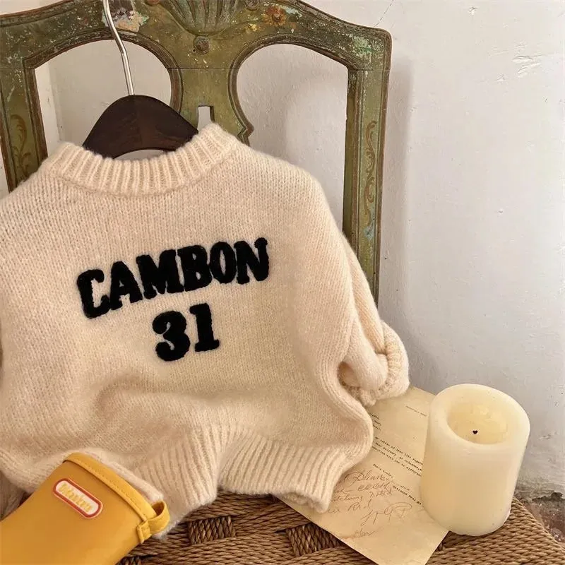 Fashion Baby Girl Boy Letter Embroidery Sweater Winter Spring Infant Toddler Child Knitted Pullover Top Casual Baby Clothes 1-7Y