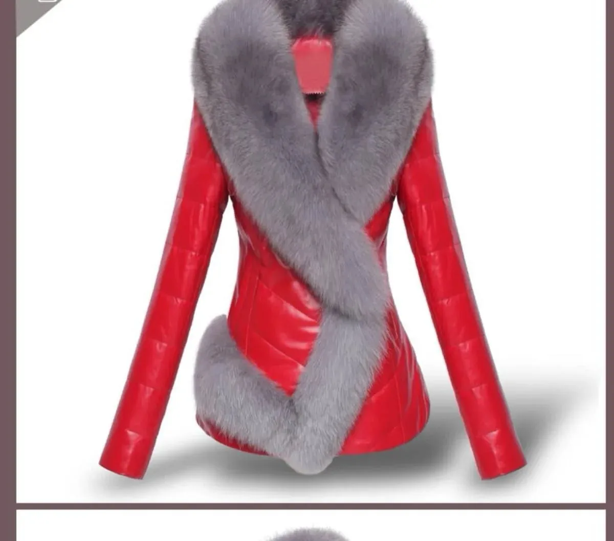 Fashion Faux Fur Faux Leather Jacket Short Faux Fox Fur Collar Winter Coat