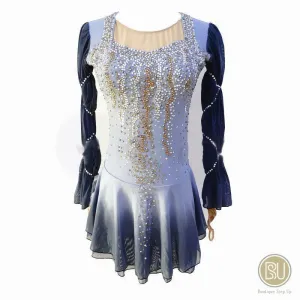 Figure Skating Dress Blue Ombre Long Sleeves, BSU180902 Adult Extra Large