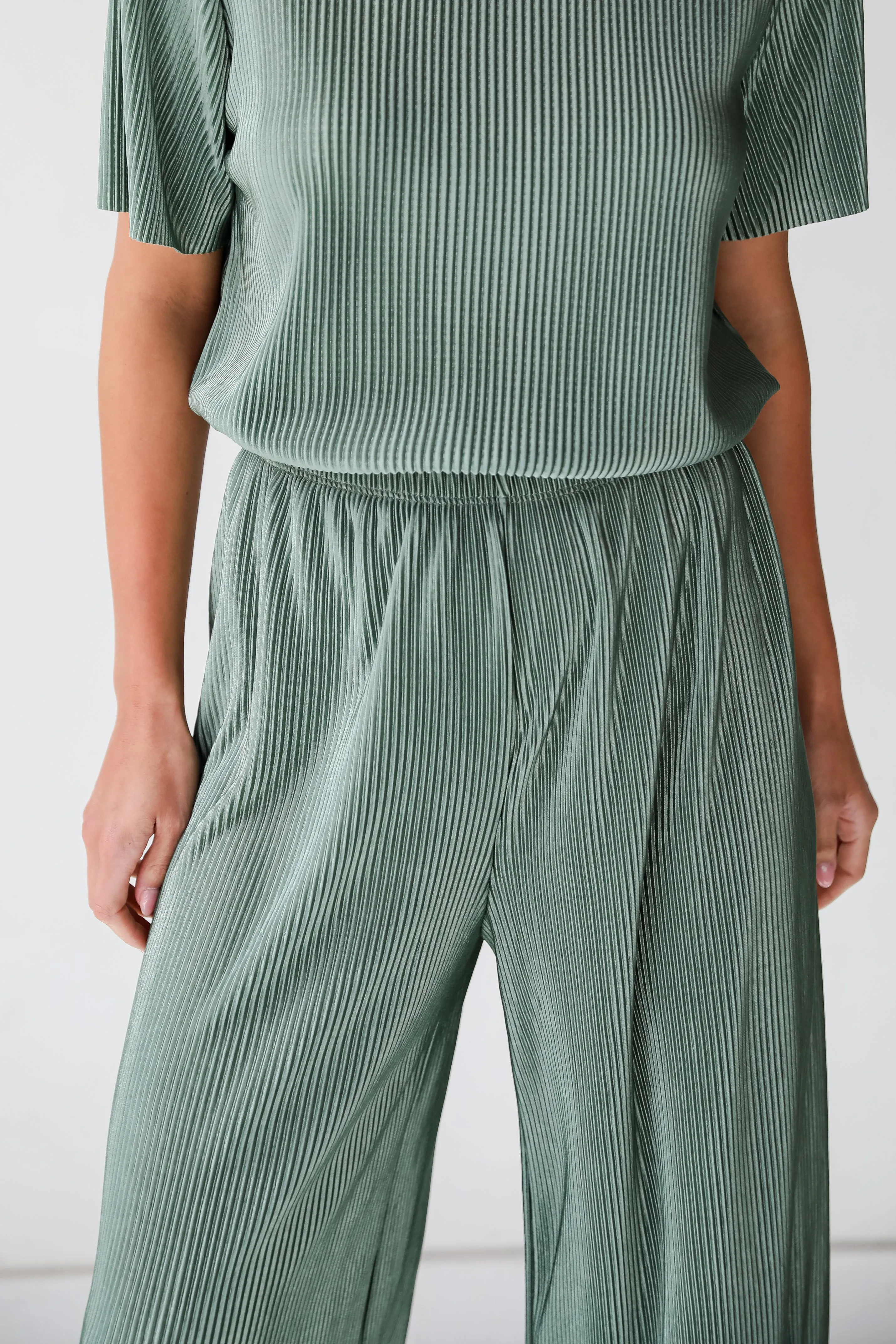 FINAL SALE - Lovely Perspective Sage Plisse Pants