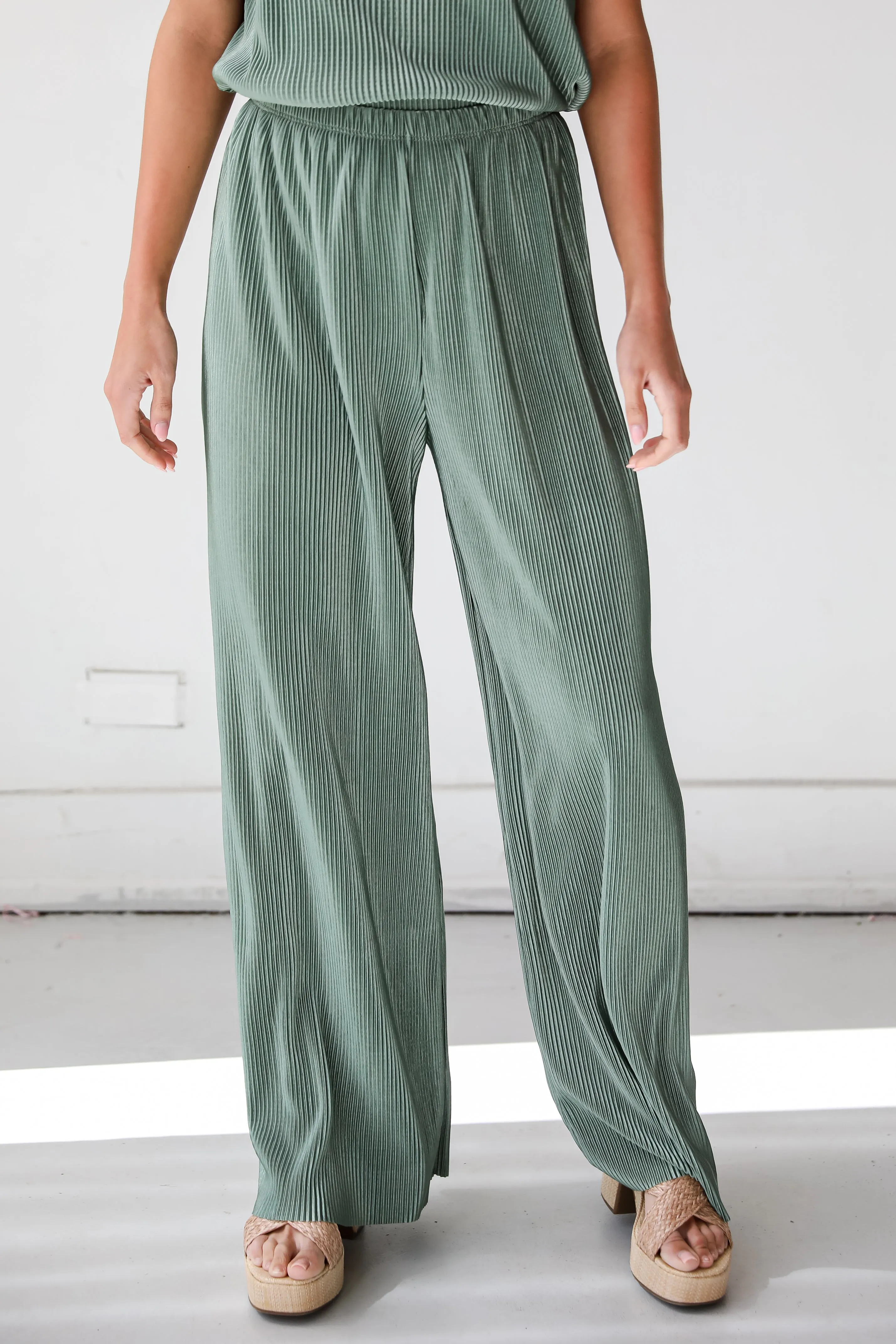 FINAL SALE - Lovely Perspective Sage Plisse Pants