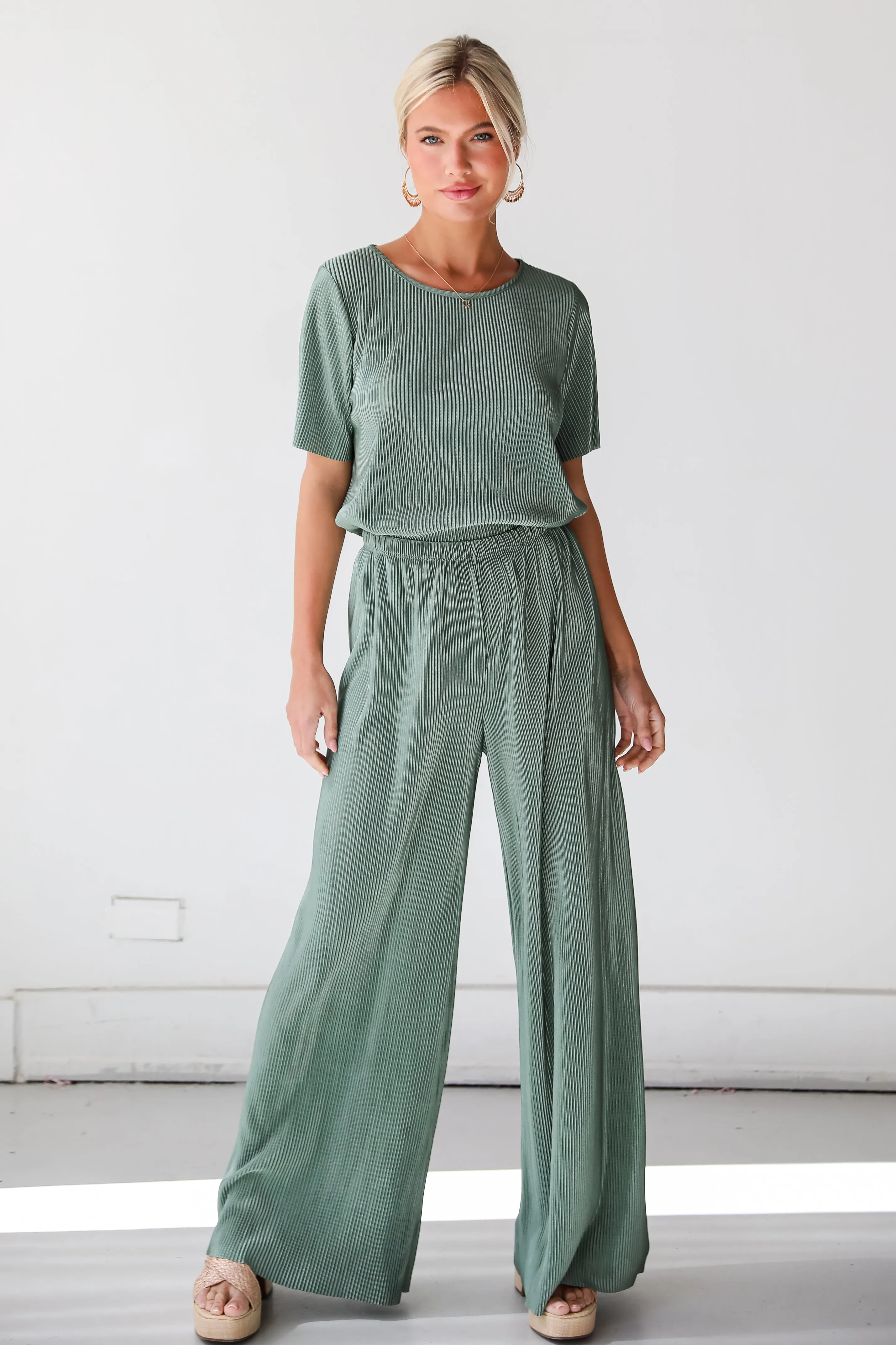 FINAL SALE - Lovely Perspective Sage Plisse Pants