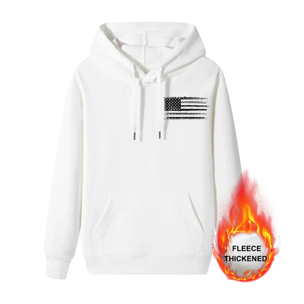 FLEECE THICKENED COTTON FLAG HOODIE WITH THICK VELVET FOR WARMTH