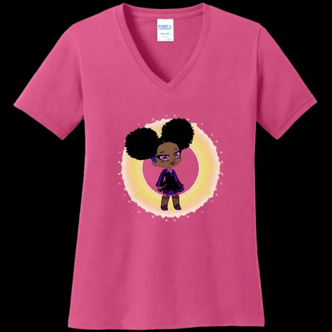 Fro-Puff Women's & Teen's V-Neck Tee - Ships from The US