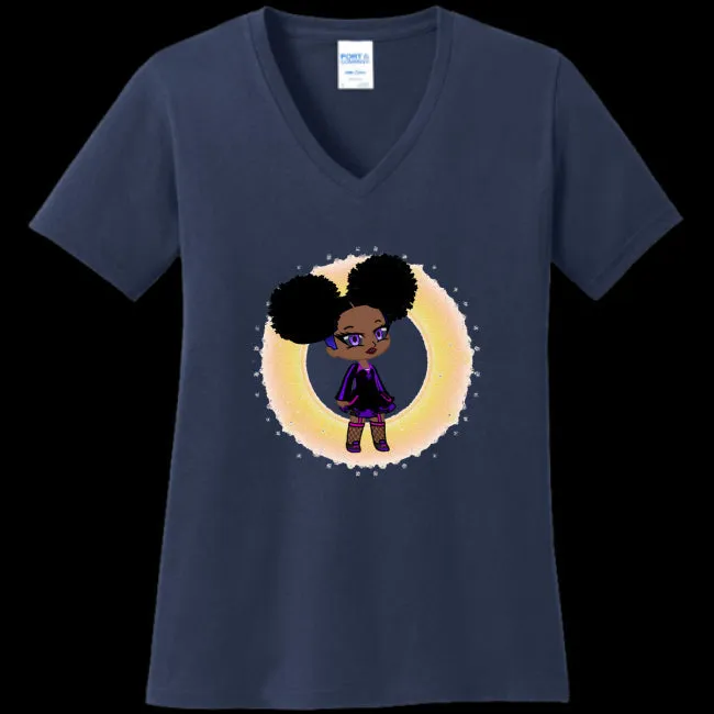 Fro-Puff Women's & Teen's V-Neck Tee - Ships from The US